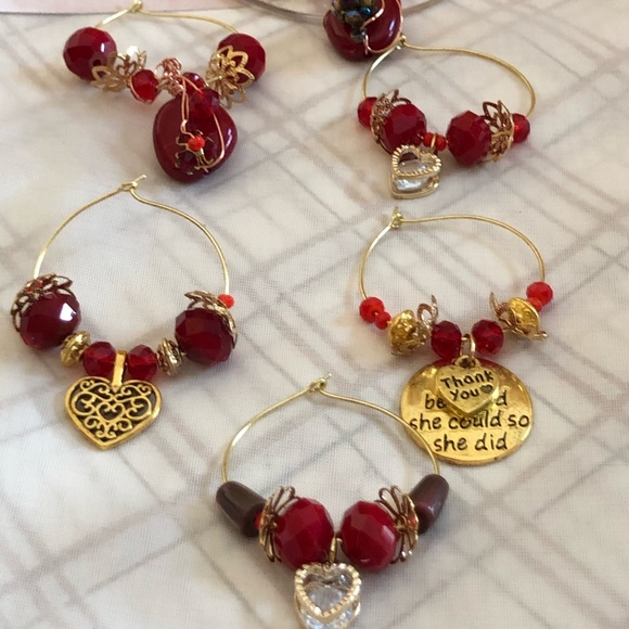 $2 Each WINE CHARMS SET OF 6 Gold Red, Elegant Wire Wrapped, A special gift. - Picture 6 of 6